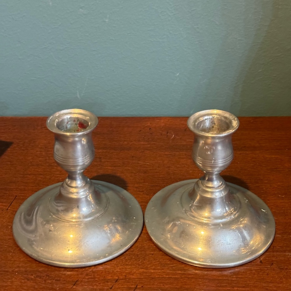 Vintage Kirk Stieff Polished Pewter Candlesticks Set Of 2